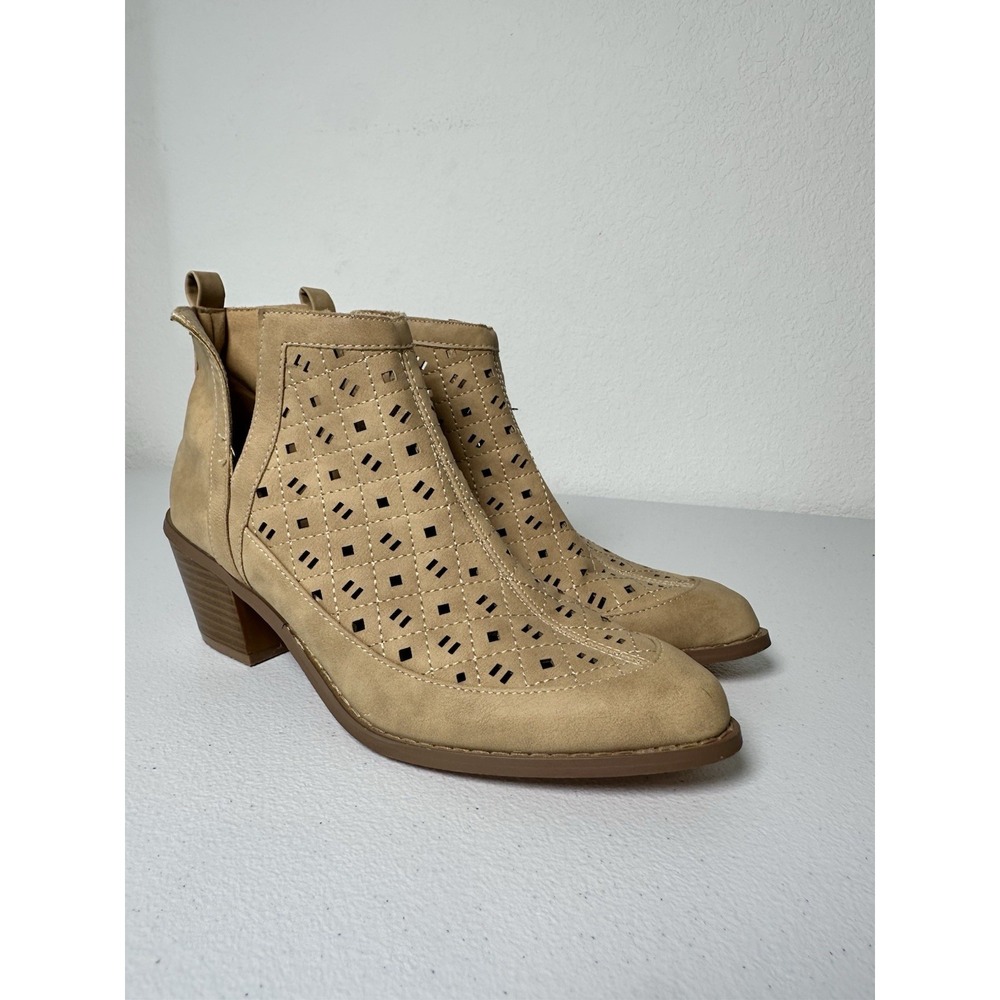 Yoki Saint Ankle Boots Block Heel Pointed Toe Boho Women's Sz 8 Tan